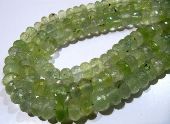 Natural Prehnite Rondelle Faceted Beads 10 mm Size Genuine Prehnite Beads Strand 10 inches long Wholesale Prices Jewelry making bead