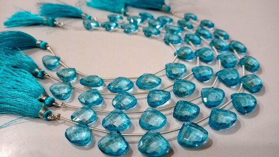 Natural Swiss  Blue Topaz Heart Shape Faceted 13-15 mm Graduated Gemstone Beads Sold Per strand 8 inches Long Great Quality Beads