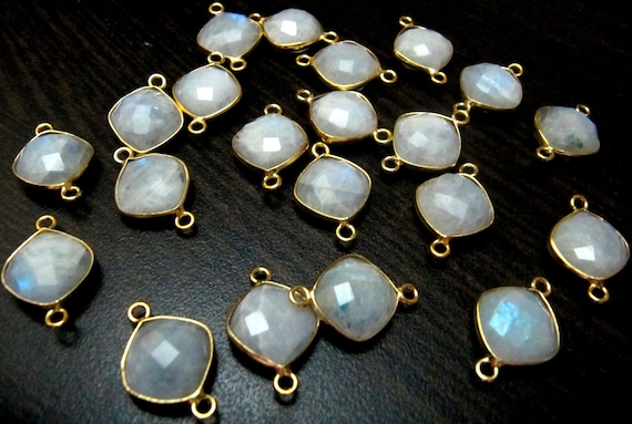 2 piece Natural White moonstone double loop briolette connector Cushion shape size 11mm Size Top Quality Jewelry Making  Connectors