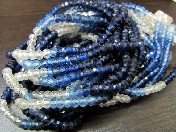 Exclusive  Blue Sapphire Shaded Beads 4 to 5mm, Lab created Sapphire Beads Strand  13 inch Long, Rondell faceted beads