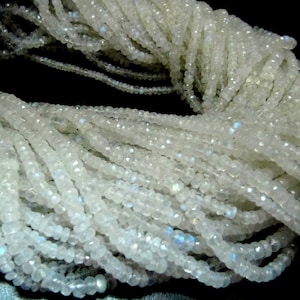 Natural Rainbow Moonstone Rondelle Faceted Beads 3-4.5mm Strand 13 inches long High Quality Blue Flashy Beads Wholesale Prices
