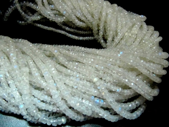 Natural Rainbow Moonstone Rondelle Faceted Beads 3-4.5mm Strand 13 inches long High Quality Blue Flashy Beads Wholesale Prices