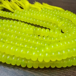 Natural Lime Neon Green Chalcedony Rondelle Plain Smooth 8mm Gemstone Beads Sold per Strand 8 inches Long Great Quality Jewelry Making Beads