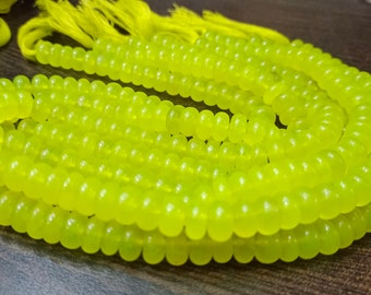 Natural Lime Neon Green Chalcedony Rondelle Plain Smooth 8mm Gemstone Beads Sold per Strand 8 inches Long Great Quality Jewelry Making Beads