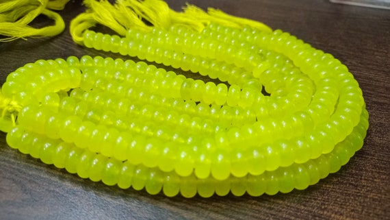 Natural Lime Neon Green Chalcedony Rondelle Plain Smooth 8mm Gemstone Beads Sold per Strand 8 inches Long Great Quality Jewelry Making Beads