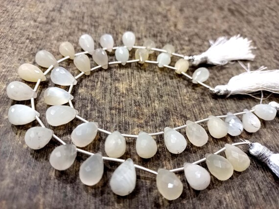 Natural White Rainbow Moonstone Tear Drop shape Briolette 8x12mm Beads Sold Per strand 8 Inches long Great quality Beads