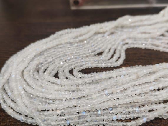 Natural White Rainbow Moonstone Rondelle Faceted Beads 3mm Strand 13 inches long High Quality Blue Flashy Beads Wholesale Prices