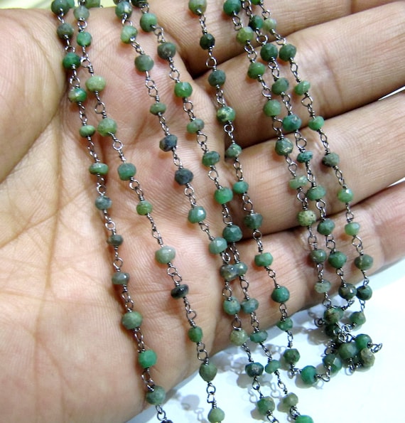 Natural Chrysoprase  Rondelle Faceted Beaded Chain 3-4mm Size Chrysoprase Bead Rosary Chain Wholesale Prices gemstone chain sold per foot