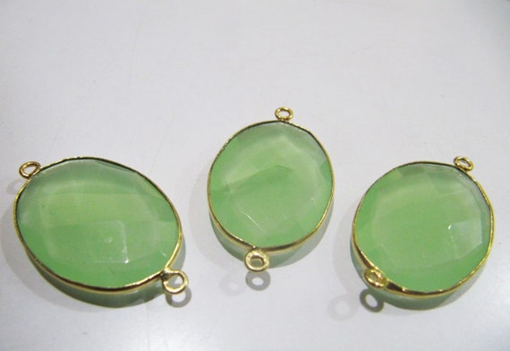5 Pcs Set Green Chalcedony Hydro Quartz Briolette Connector Oval Shape Faceted Connector Approx 18X25MM Size Double Loop Bezel