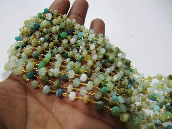 Natural Peruvian Opal  Rondelle Faceted 5-6mm Beads Chain Rosary Bead Chain Wholesale Prices gemstone chain Sold Per Foot