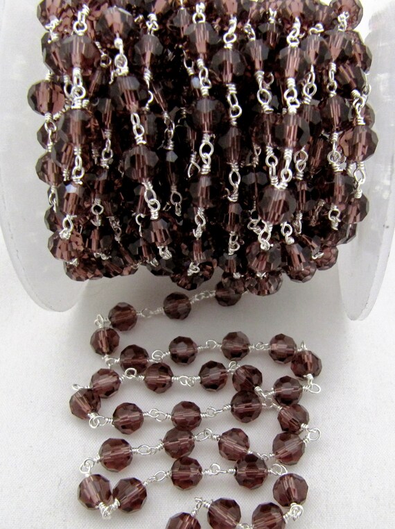 3 Feet-Rhodolite Garnet  Hydro Quartz Rondelle Faceted 6mm Beaded Wire Wrapped Rosary Chain Gold/Silver/Black Plated Chain