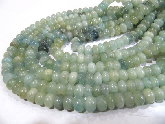Natural Blue Aquamarine Rondelle Plain Smooth 8mm Gemstone Beads Sold Per Strand 8 Inches Long Great Quality Beads