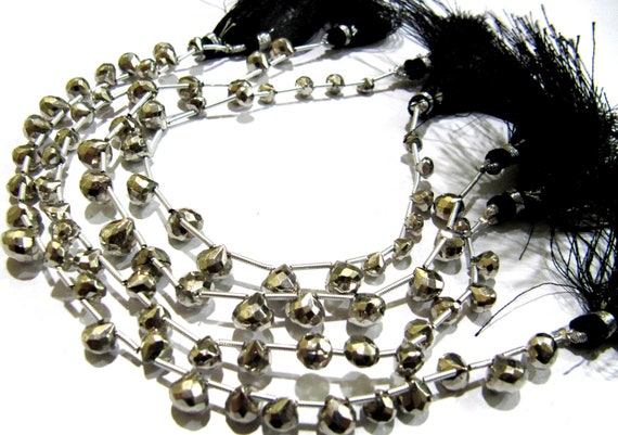 Natural Silver Pyrite Onion Shape Briolette Beads 7-8mm Top Quality Gemstone Beads Strand 8 inch Long Jewelry making beads