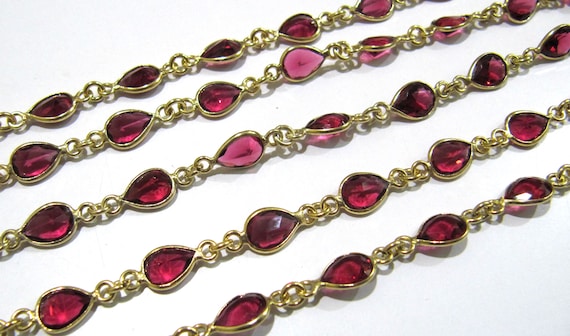 Ruby Quartz Pear Shape Size 6x8 mm Bezel Connector Plated Gemstone Chain Sold Per Foot High Quality Wholesale Prices Jewelry Making chain