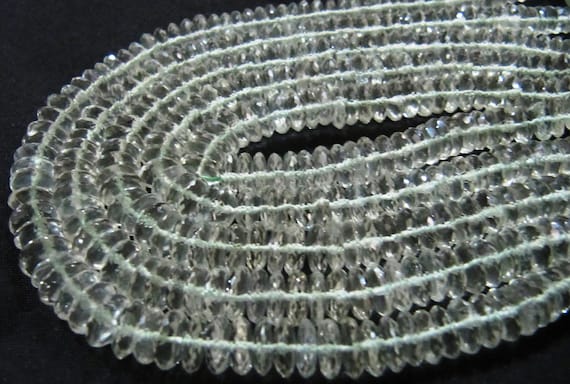 Natural Genuine Rock Crystal Quartz Faceted Gemstone Beads German Cut Rondelle Disc Shape Beads 6-9 mm Strand 8 inches long Graduated Beads