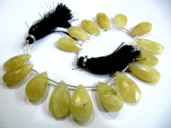 Natural Yellow Aquamarine Pear Shape Faceted Briolette beads size 1-1.5 inch long Jewelry Making Beads Strand 8 Inches Long
