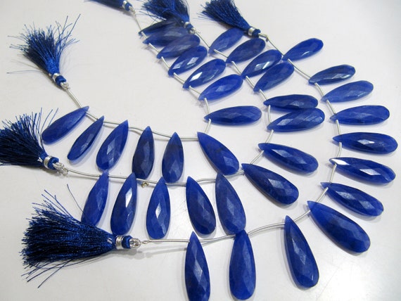 Blue Sapphire Long Pear Heart Shape Briolette  Faceted Beads Size 10x30mm  Long Sapphire Sold per strand  8 inches long