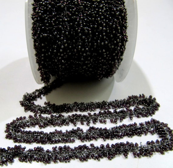 Amethyst Hydro Quartz Rondelle Plain Smooth Crystal  2mm Beads chain Grape Beaded Cluster Dangling Chain sold per foot