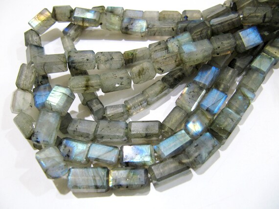 Natural Labradorite Blue Flashy Beads Laser Cut Long Box Beads Size 7x12mm to 8x14mm  Strand 10 inch long/ Rectangle Cube Shape Beads