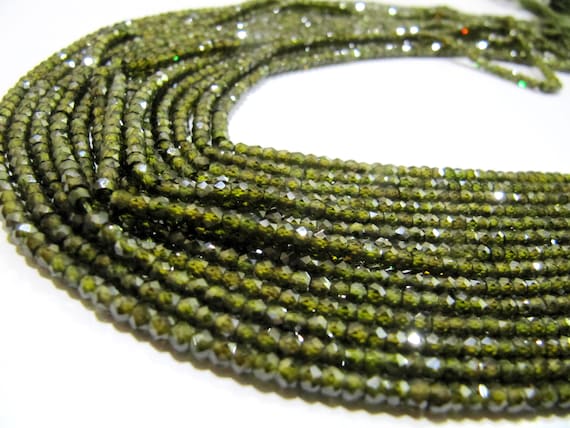 Natural Olive Green Cubic Zirconia CZ Rondelle Faceted Beads 3mm Strand 13 inch long Top Quality Wholesale prices Jewelry making gemstone