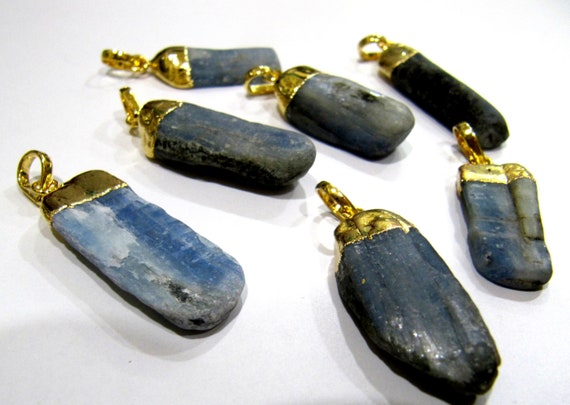 Natural Blue Kyanite Pencil Shape Pointed Pendant / Gemstone Gold Electroplated Cap / Size 30 to 40mm Wholesale Prices sold per piece