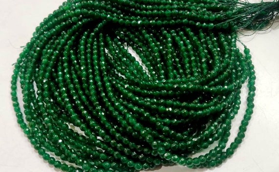 AAA Quality Natural Green Jade Round Faceted Ball Shape , 4mm Size Beads , Strand 14 inches long , Green Jade Gemstone Beads Wholesale Rate