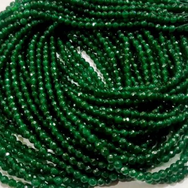 AAA Quality Natural Green Jade Round Faceted Ball Shape , 4mm Size Beads , Strand 14 inches long , Green Jade Gemstone Beads Wholesale Rate