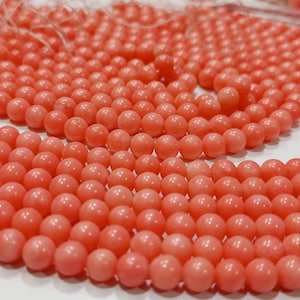 Natural  Pink Coral Round Ball Shape Plain Smooth 5mm Beads Strand 16 Inches Long Jewelry Making Beads Sold Per Strand Wholesale Prices