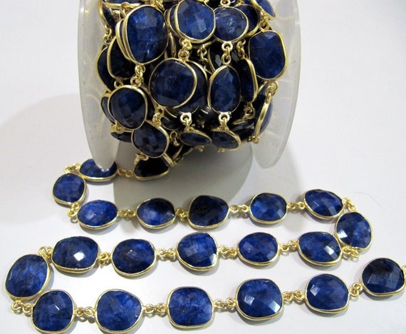 1 Foot- Blue Sapphire Briolette Connector Chain Size 12x15mm Gemstone Bezel Uneven Shape Chain Wholesale Price
