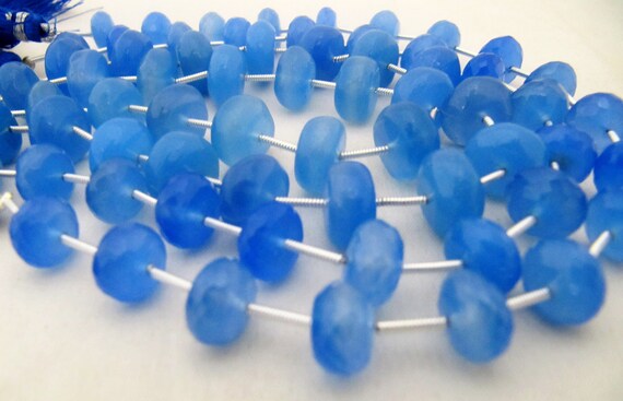 Natural Blue Chalcedony Rondelle Faceted 10 to 12mm Size Beads Strand 9 inches long Blue Color Gemstones Beads Wholesale Prices