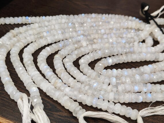 Natural White Rainbow Moonstone Rondelle Faceted Beads 8to 10mm Strand 8 inches long Best Quality Blue Flashy