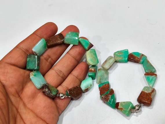 Natural Chrysoprase Nugget Tumbled 6mm To 9mm Beads Bracelet With Magnetic Clasp