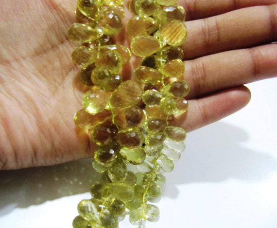 Natural Lemon Quartz Pear Shape Briolette Faceted 8 to 15mm Beads Strand 8 inch long Gemstone Very Good Quality beads Wholesale Prices