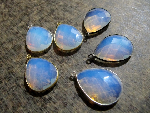 White Opalite Pear Heart Shape Briolette 20 x 25 mm Single loop Bezel Connector Charm Choose the Plating Color Sold Per Piece