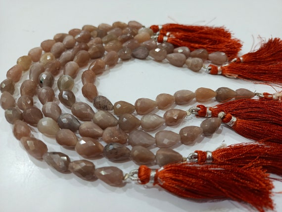 Natural Chocolate Moonstone Tear Drop Shape 7x12mm Briolette Faceted Beads Strand 8 Inches Long Moonstone Beads