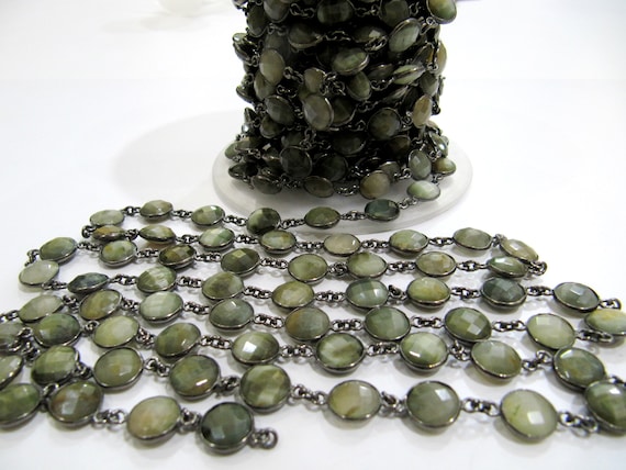 Natural Cat's Eye Round Coin Shape Briolette Bezel Connector Chain 10mm Size Gemstone bezel Chain Wholesale Prices sold per foot