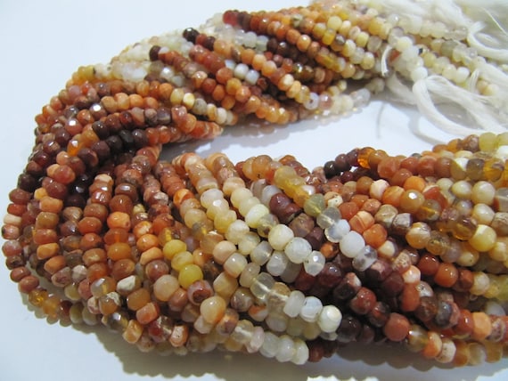Natural Genuine Mexican Fire Opal Commercial Quality Rondelle Faceted Beads 4-5mm, Strand Length 13 Inches Long.