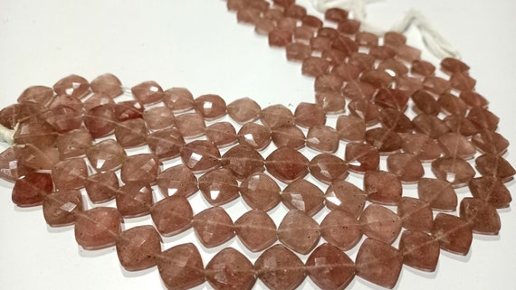 Natural strawberry Quartz Cushion shape Briolette Beads 11-12 mm Beads Sold Per Strand 8 inches long