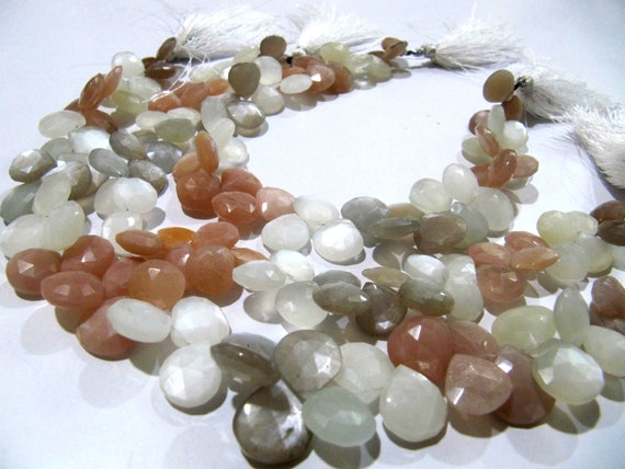 Natural Multi Moonstone Heart shape Briolette Faceted 11-12 mm Beads Strand 8 inches long High Quality Beads Wholesale prices jewelry beads