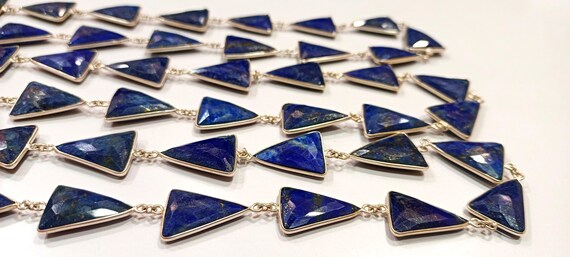 Natural Lapis Lazuli Trillian Cut Briolette 15x20mm Bezel Connector Chain Sold per foot