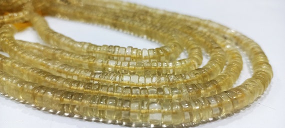 Natural Lemon Quartz Rondelle Smooth Tyre shape Beads 5 to 9mm Graduated Strand 9 inches Long Jewelry making beads