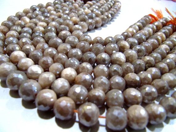Natural Peach Moonstone Silver Mystic Coated  Round Faceted Beads 9-10mm Strand 10 inches long High Quality Beads Wholesale prices