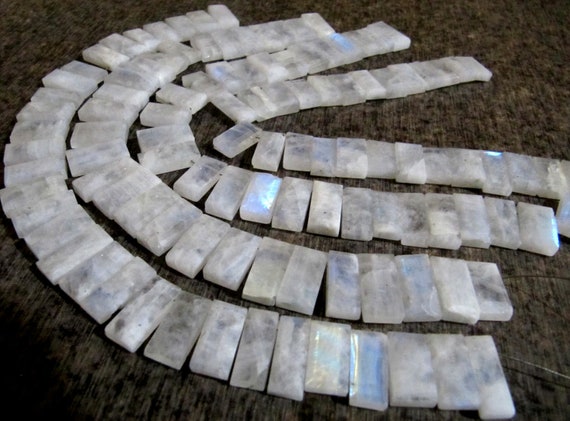 Natural White rainbow Moonstone Baguette Shape 15-20mm Approximately Long Side Drilled Beads strand 8 Inches long Sold Per Strand