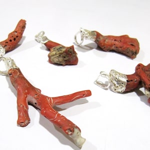 Natural Italian Coral Pendant  2 to 3 inches free shape Branch Dangle Charm Pendant Silver Electroplated Cap  Birthstone  Sold per piece