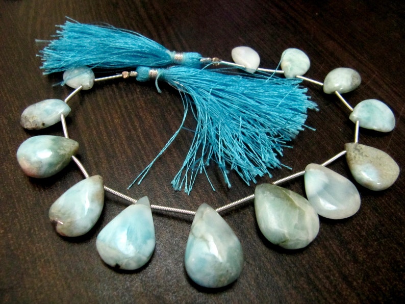 ON SALE Natural Larimar plain Smooth Heart Pear Shape Beads 8 Inches Long Strand Blue Beads For Jewelry Making Wholesale Prices