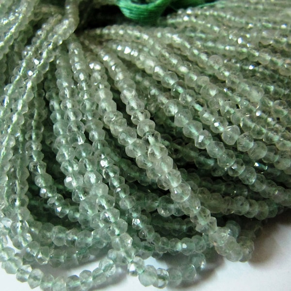 Natural Green Amethyst Rondelle Faceted 3-4mm Size Beads Strand 13 inches Long Wholesale Prices Jewelry making Beads