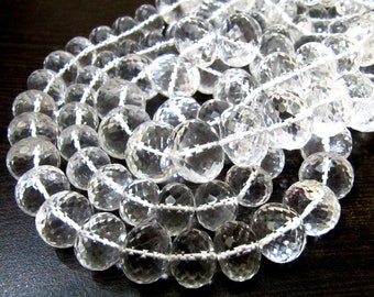 Natural Rock Crystal Rondelle Micro Faceted Beads Size 9 to 14 mm  Graduated Beads Strand  8 inches long Jewelry Making Gemstone Beads