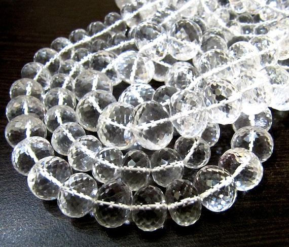 Natural Rock Crystal Rondelle Micro Faceted Beads Size 9 to 14 mm  Graduated Beads Strand  8 inches long Jewelry Making Gemstone Beads
