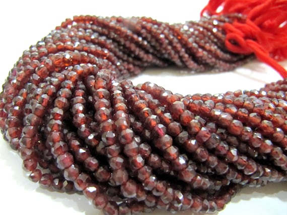 Natural Garnet Rondelle Faceted 3-4mm Beads Micro faceted Mozambique  Garnet Top Quality Beads Strands 13 inches Long Wholesale Prices