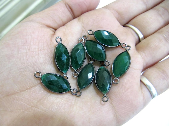 Emerald Marquise Shape Briolette 9x15 mm Connectors Double Loop Bezel Briolette Charms sold per piece Jewelry Connectors